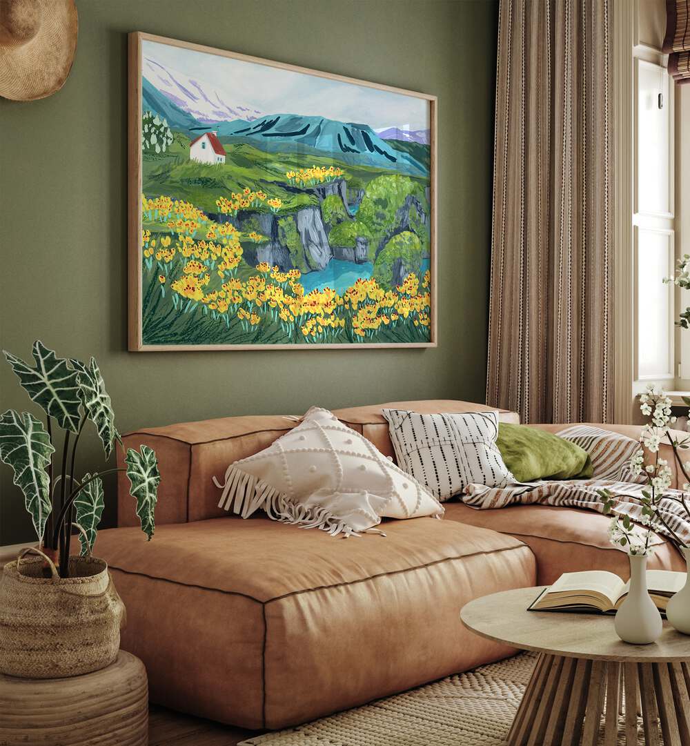 Transform your home with ARNARSTAPI, LANDSCAPE PAINTINGS by Sarah Gesek, showcasing vibrant nature in a framed art print.