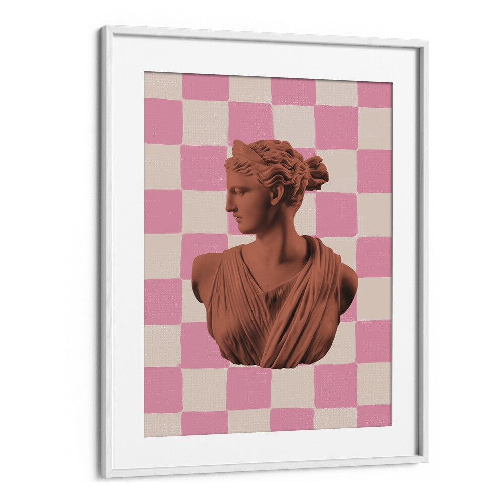 Elevate your decor with ARTEMIS CHECKS, ALTERED ART PRINTS by Grace Digital Art Co., featuring a chic white frame.