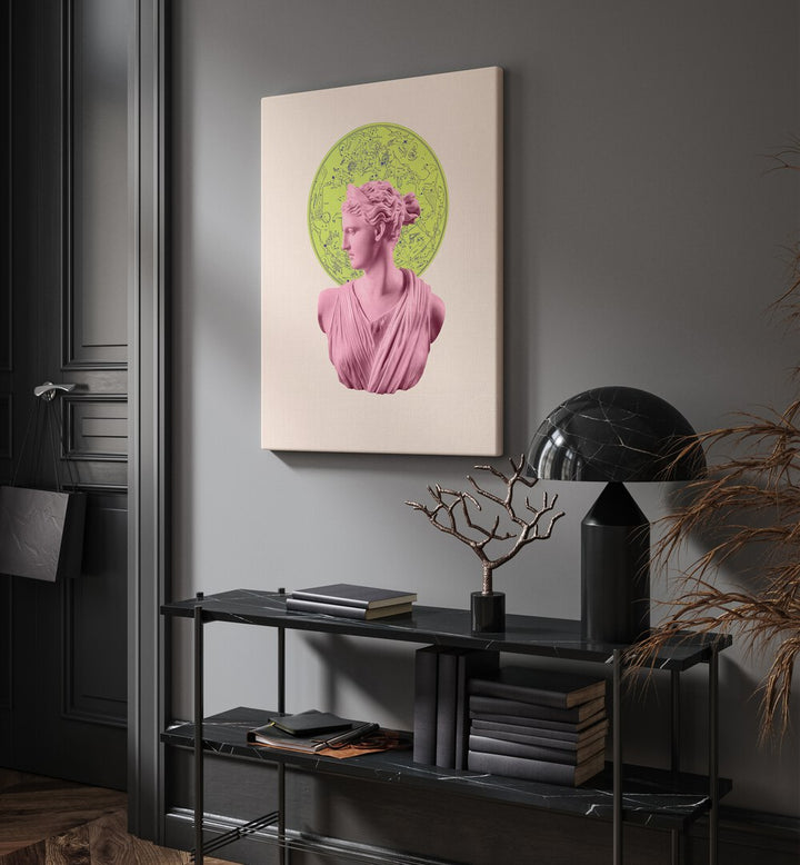 Stylish ARTEMIS NEON ZODIAC, ALTERED ART PRINTS by Grace Digital Art Co., perfect for cosmic enthusiasts and decor lovers.