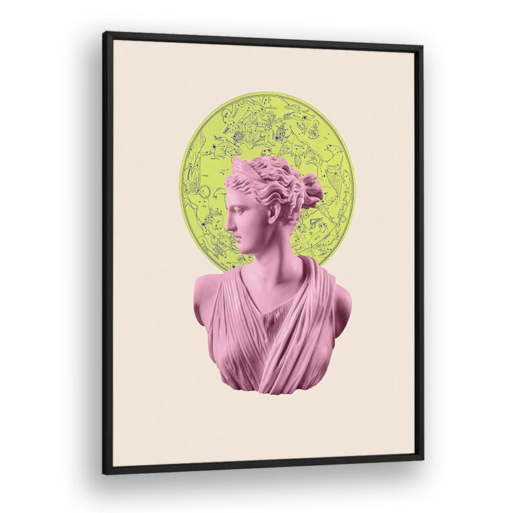 Stunning ARTEMIS NEON ZODIAC, ALTERED ART PRINTS featuring a celestial design by Grace Digital Art Co in a sleek frame.