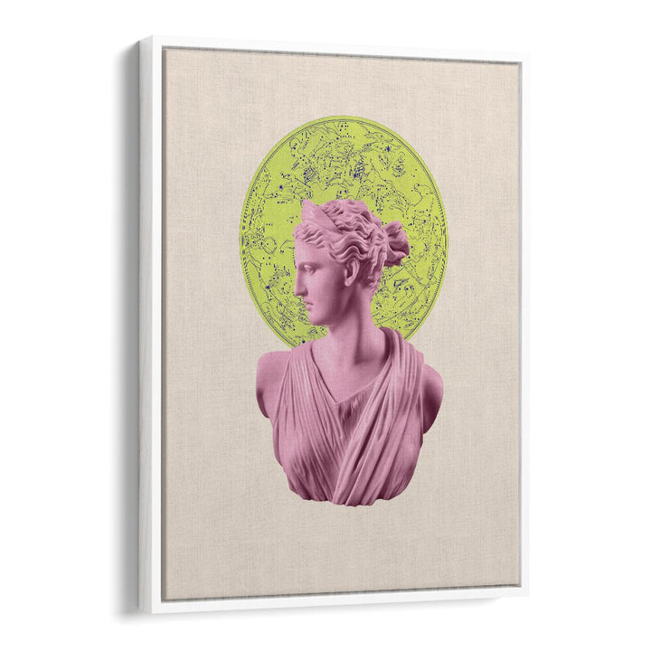 Vibrant ARTEMIS NEON ZODIAC, ALTERED ART PRINTS featuring a pink bust against a celestial background by Grace Digital Art Co.