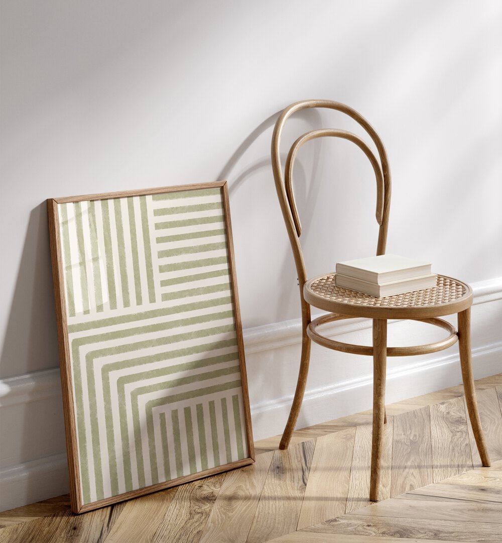 Stylish ARTFUL LINES GALLERY WALL art piece leaning against a chair, perfect for modern gallery walls in your home.