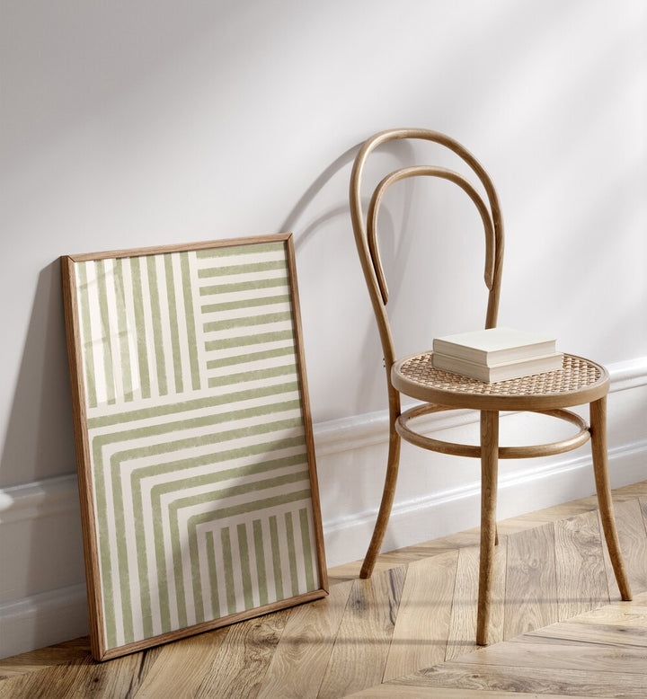 Stylish ARTFUL LINES GALLERY WALL art piece leaning against a chair, perfect for modern gallery walls in your home.