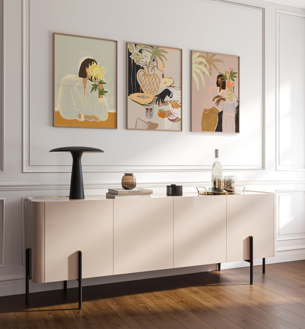 Transform your space with the ARTY GUAVA ARTWORKS SET, SET OF 3 PAINTINGS showcasing vibrant framed art prints.