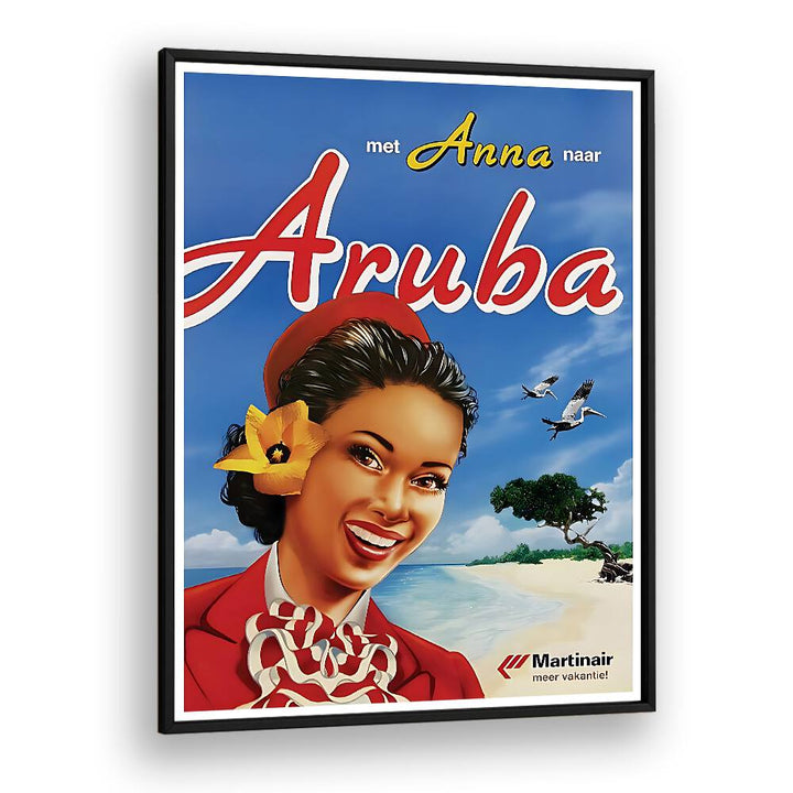 Colorful ARUBA Vintage Travel Posters in a sleek black frame, capturing the island's vibrant spirit and nostalgia.