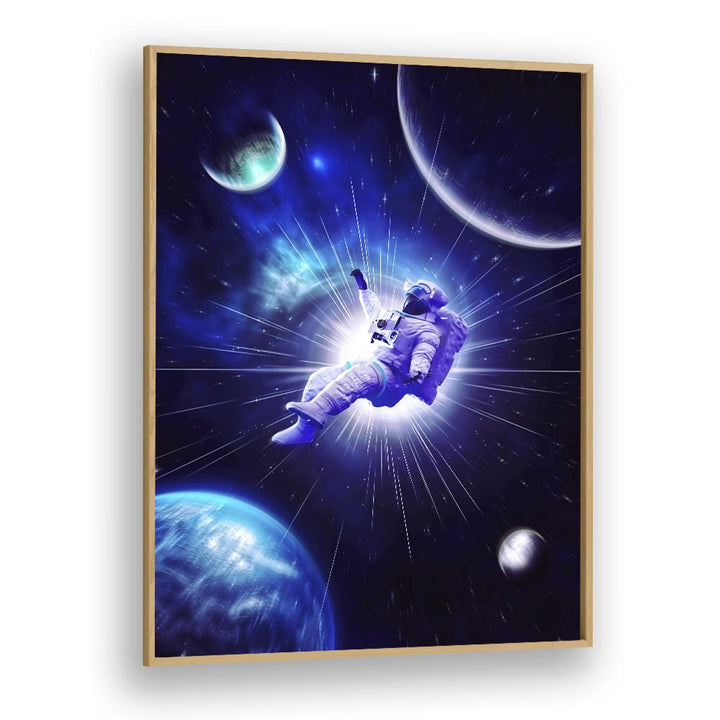 Explore ASTRO TRAVEL, SURREAL ART PRINTS featuring an astronaut amidst vibrant cosmic scenery by Ritvik Takkar.