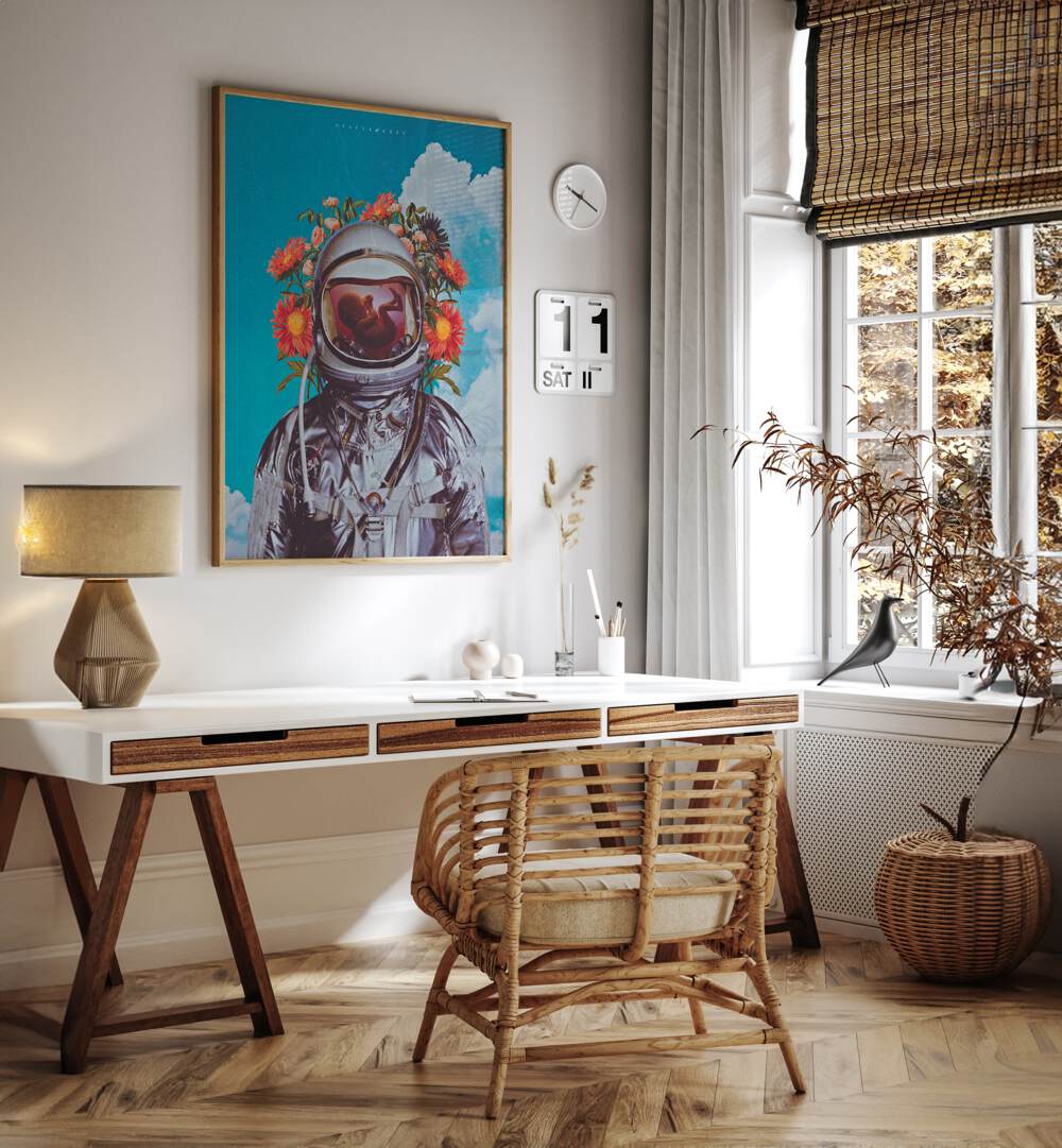 Whimsical ASTRONAUT BABY, SURREAL ART PRINTS brighten any space, inviting imagination and wonder.