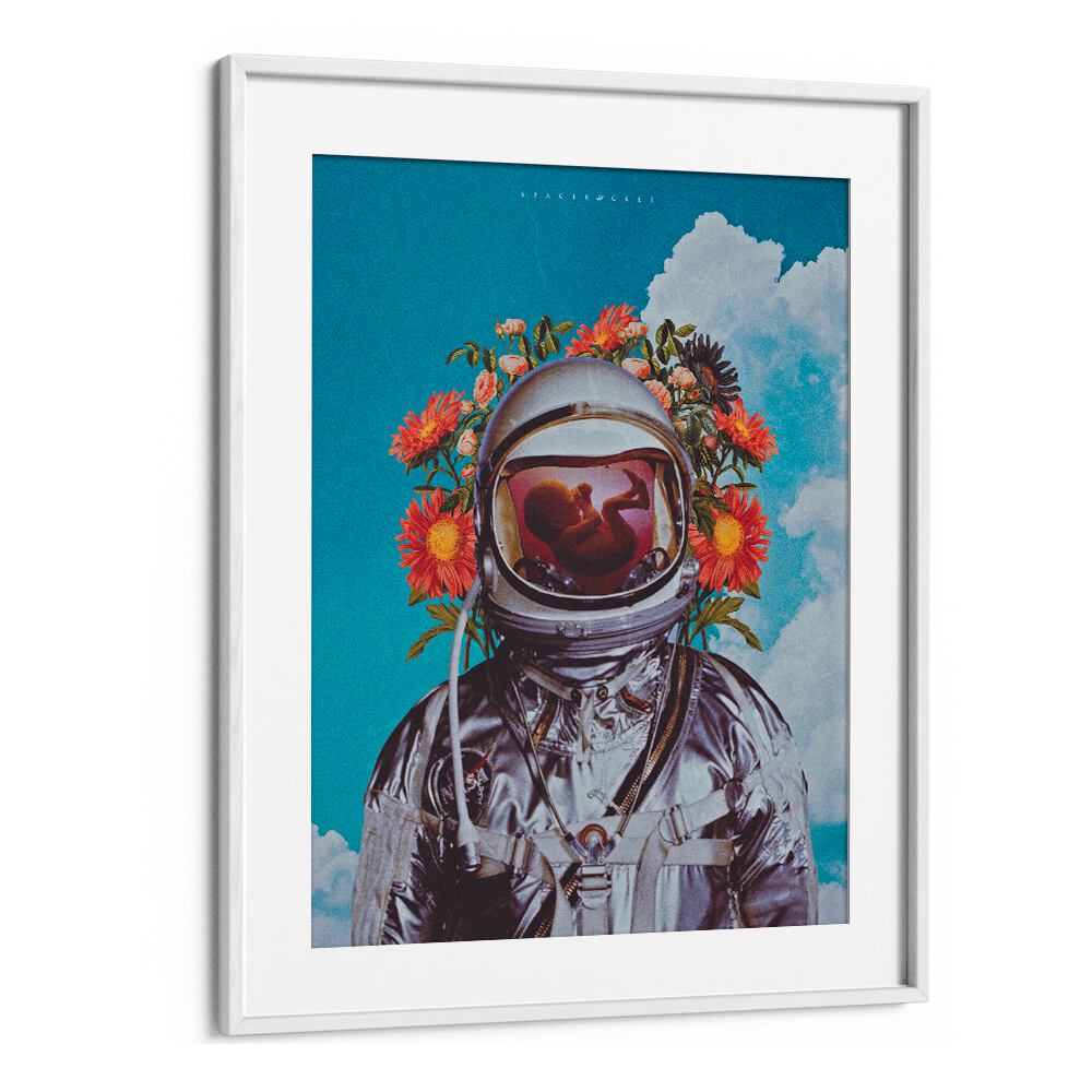 Surreal art print featuring ASTRONAUT BABY, bringing whimsy and wonder to your space with vibrant colors.
