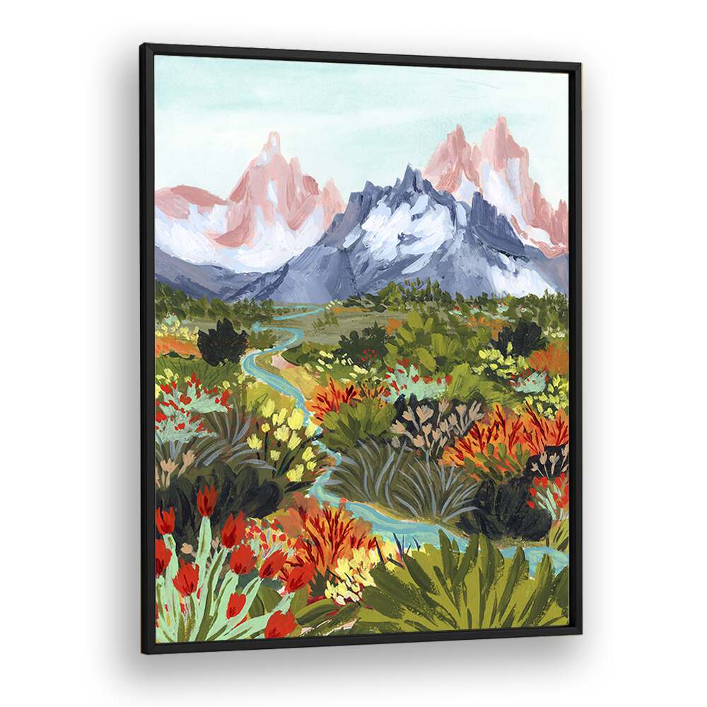 Stunning AUTUMN MOUNTAINS, LANDSCAPE PAINTINGS by Sarah Gesek, showcasing vibrant nature in a premium black frame.