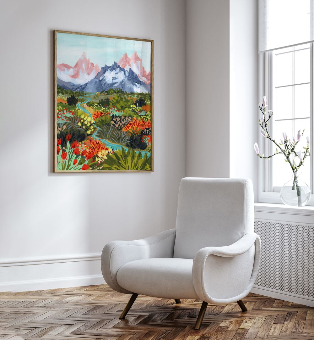Vibrant AUTUMN MOUNTAINS, LANDSCAPE PAINTINGS by Sarah Gesek, showcasing nature's beauty in a stunning art print.