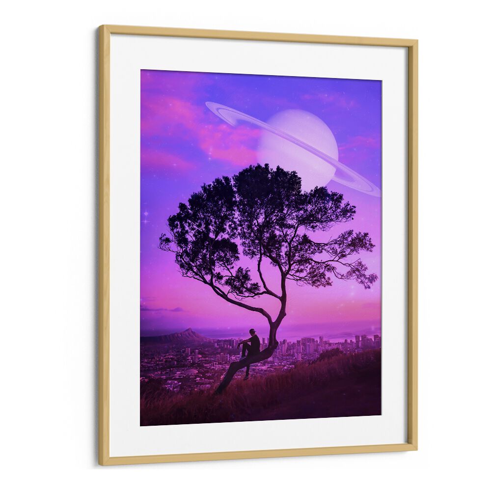 Transform your space with AWAY FROM HOME, SURREAL ART PRINTS by Ritvik Takkar, featuring a dreamy, cosmic landscape.