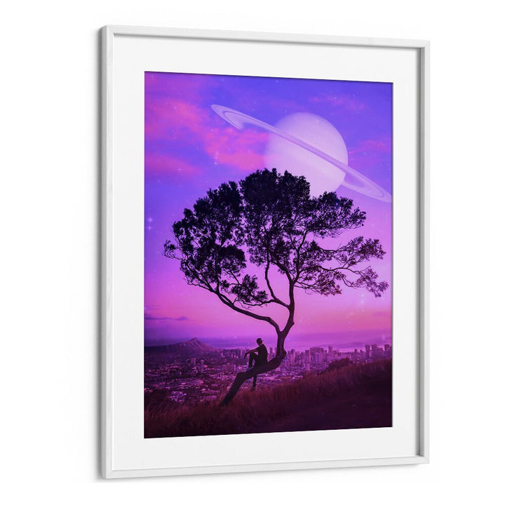 Transform your space with AWAY FROM HOME, SURREAL ART PRINTS by Ritvik Takkar, featuring a dreamy landscape and vibrant hues.
