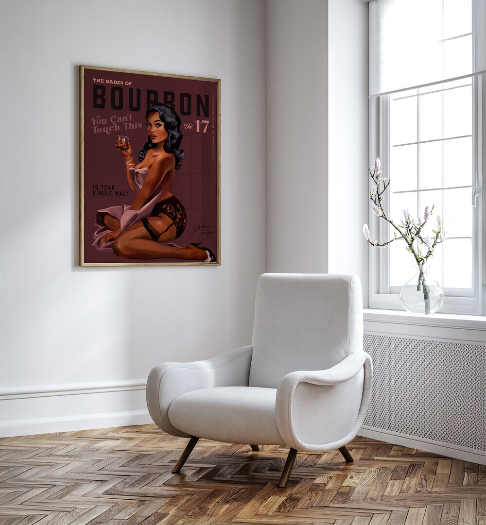 Retro pin-up art for home bars, featuring BABES OF BOURBON III, BAR aesthetic with vintage allure.