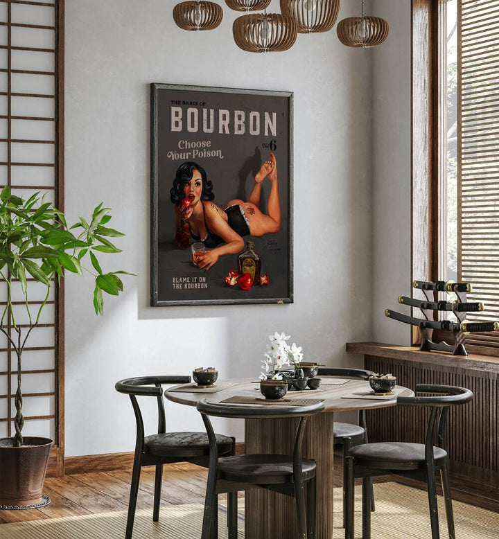 Transform your space with BABES OF BOURBON, BAR art featuring a sexy pinup and captivating decor for any entertainment area.