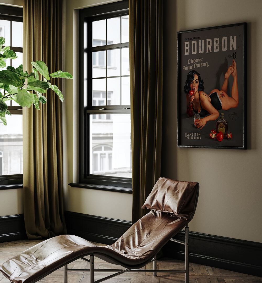 Stylish Babes of Bourbon Bar art print enhances your space, perfect for any bar or entertainment area.