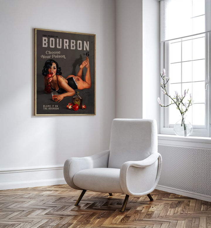 Transform your space with BABES OF BOURBON, BAR art prints featuring the captivating Choose Your Poison pinup design.
