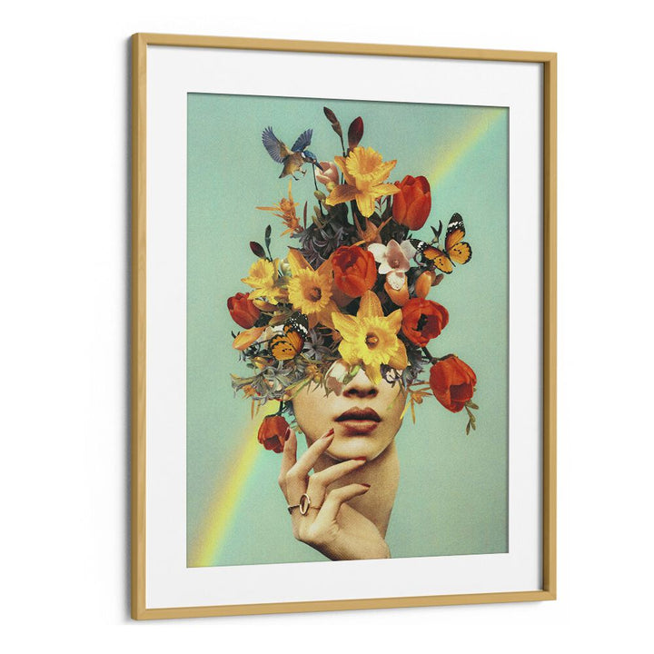 Vibrant "Baby In Bloom - Rainbow Surreal Painting, Surreal Art" framed artwork by Vertigo Artography for your space.