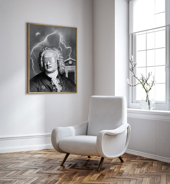 Stylish interior featuring BACH TO THE FUTURE I, ALTERED ART PRINTS by Florent Bodart, enhancing the modern space.