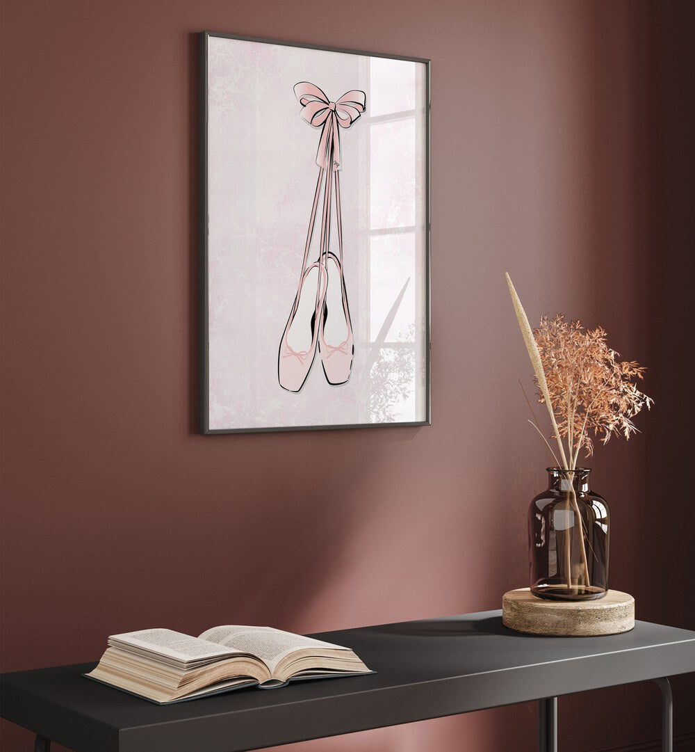 Delicate pink ballerina shoes with ribbons, perfect for elegant decor. Explore BALLERINA SHOES, FASHION POSTERS by Martina.