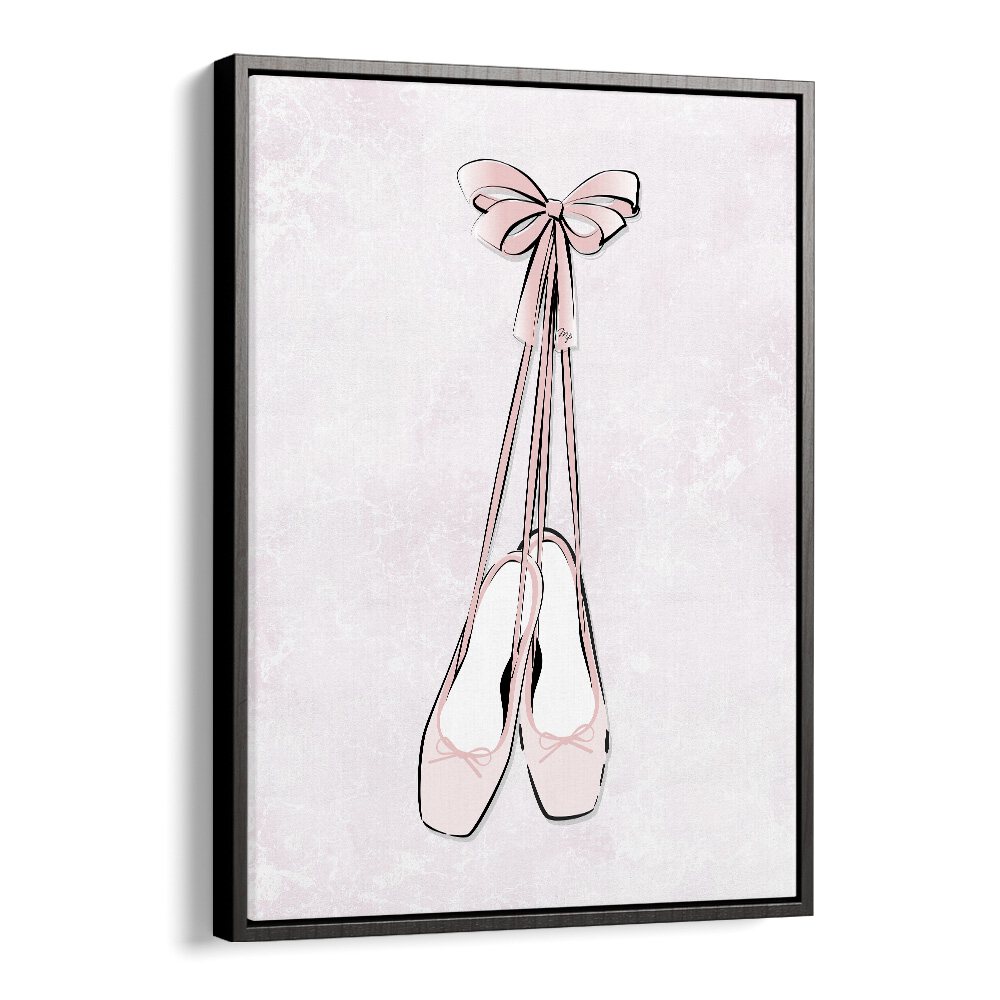 Elegant pink ballerina shoes with ribbons featured in Martina's fashion poster collection, perfect for any decor.