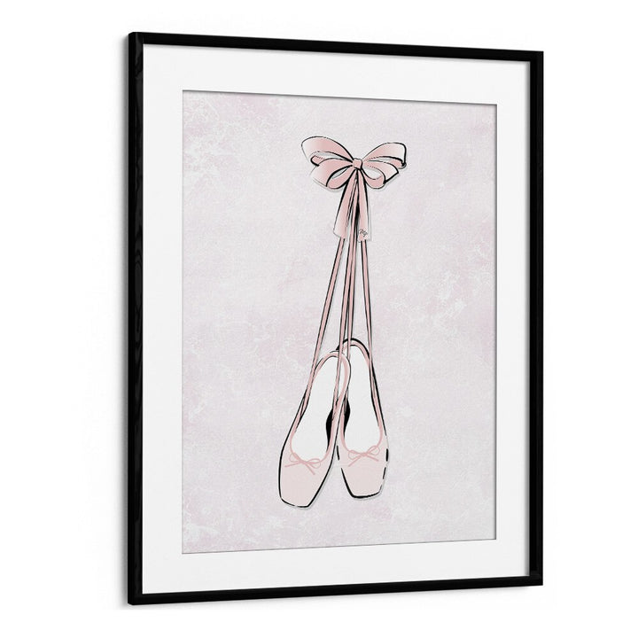 Delicate pink ballerina shoes with ribbons, featured in Martina's elegant fashion posters for your stylish decor.