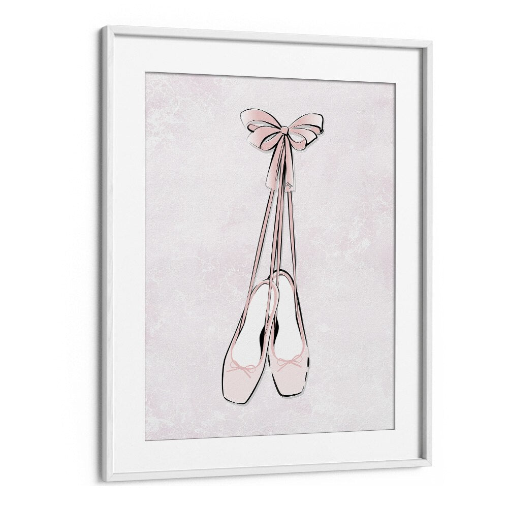 Delicate pink ballerina shoes with ribbons, perfect for stylish decor. Explore BALLERINA SHOES, FASHION POSTERS by Martina.