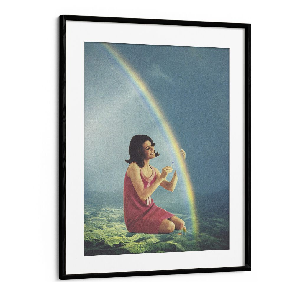 Balming the Rainbow, Surreal Art Prints by Vertigo Artography, featuring a woman creating a vibrant rainbow.