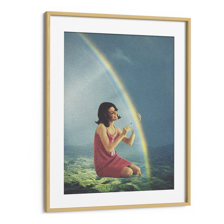 Artistic portrayal of a woman creating a rainbow, featured in BALMING THE RAINBOW, SURREAL ART PRINTS by Vertigo Artography.