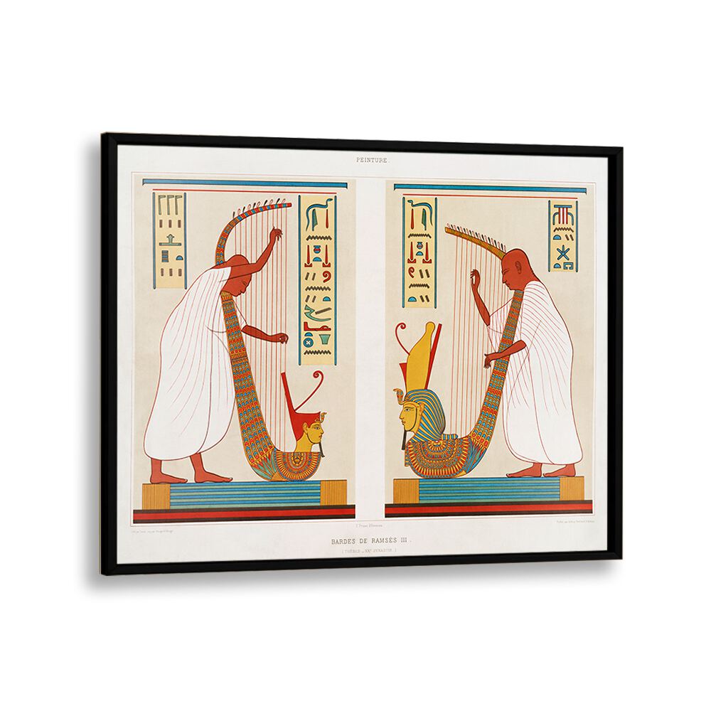 Bards of Ramses III from Histoire de l'Art Égyptien (1878), showcasing vibrant Egyptian art paintings in a sleek frame.