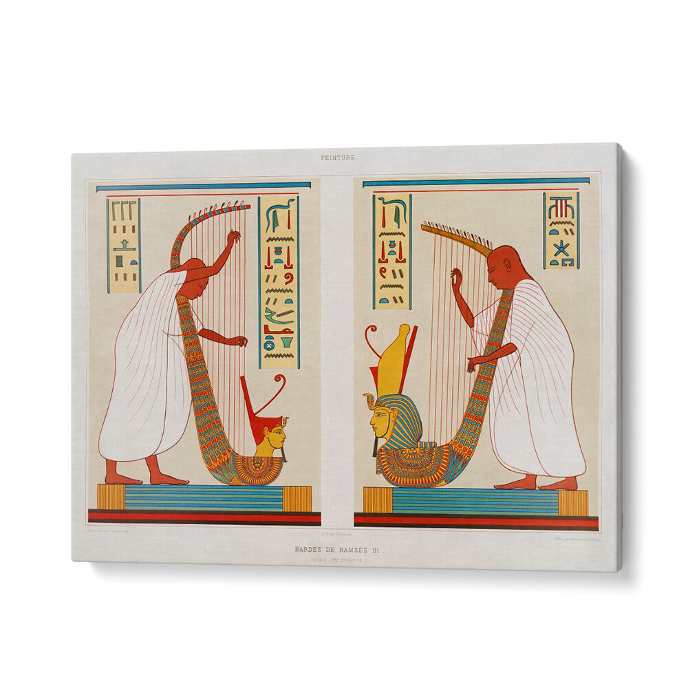 Bards of Ramses III from Histoire de l'Art Égyptien (1878), showcasing Egyptian art paintings in vibrant detail.