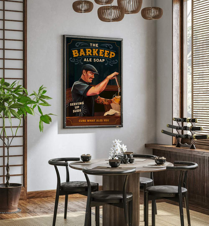 Enhance your bar decor with the BARKEEP SOAP poster, a vibrant piece that captures the essence of bar culture.
