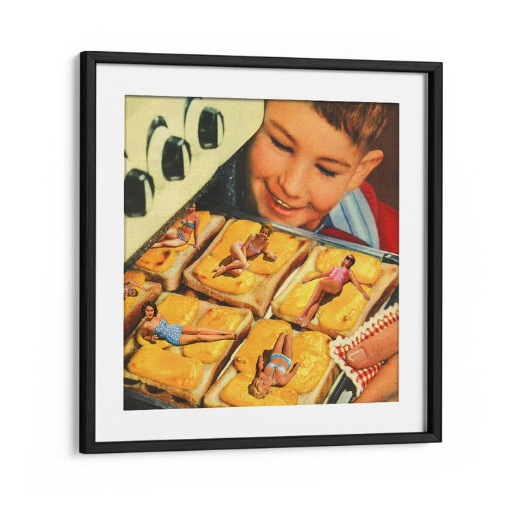BASKING IN THE OVEN, SURREAL ART PRINTS bring whimsy and charm, elegantly framed by Vertigo Artography.