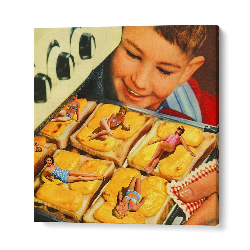 "Explore BASKING IN THE OVEN, SURREAL ART PRINTS by Vertigo Artography, a unique blend of nostalgia and surrealism."