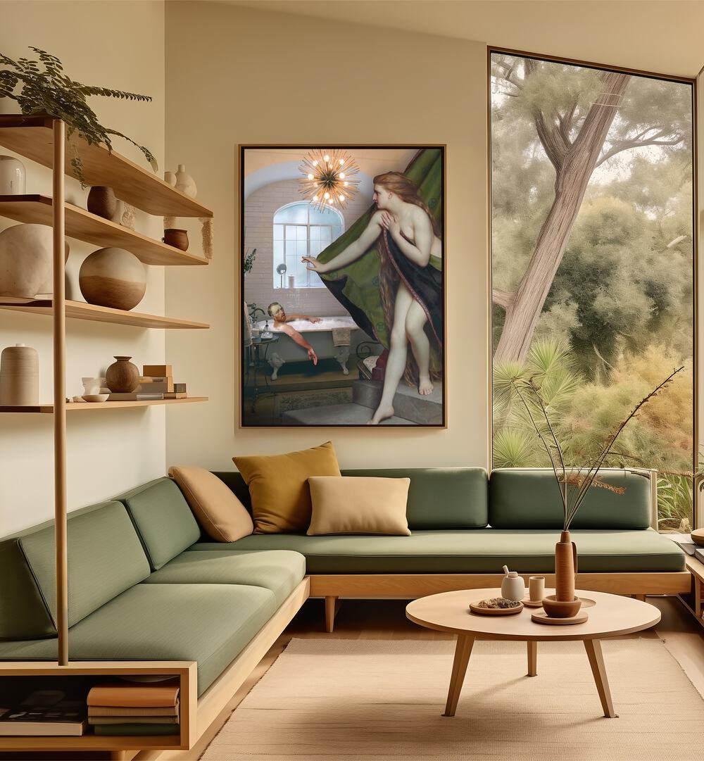 Captivating BATH MEETING, ALTERED ART PRINTS by Dikhotomy transforming a stylish living space with artistic flair.