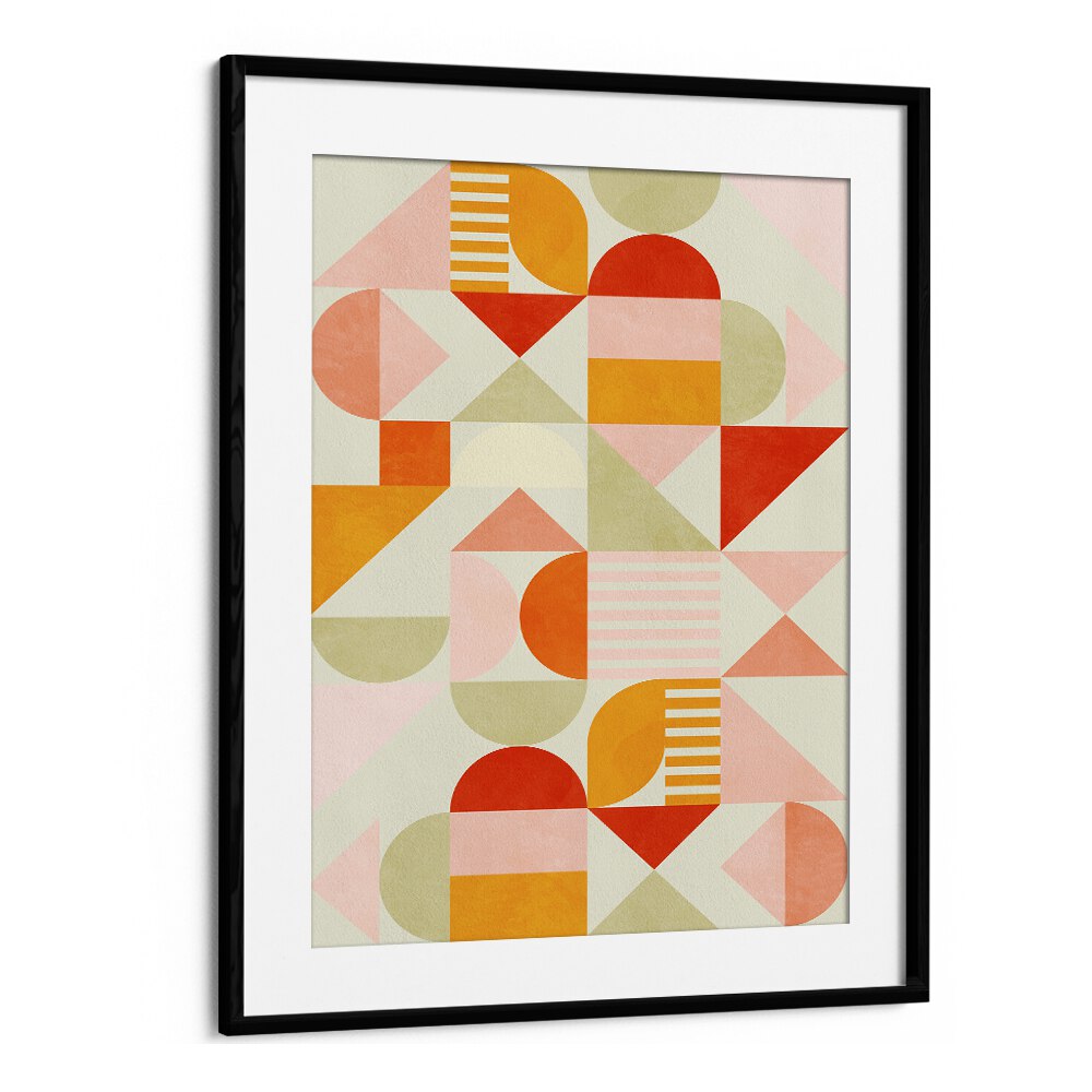 Bauhaus Fun Pastel, abstract paintings by Ana Rut Bre, featuring geometric shapes in vibrant colors for modern decor.