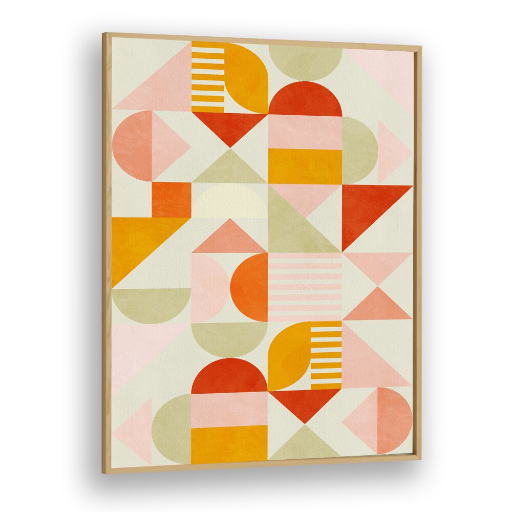 Colorful geometric shapes in Bauhaus Fun Pastel, abstract paintings by Ana Rut Bre, enhance any modern space.