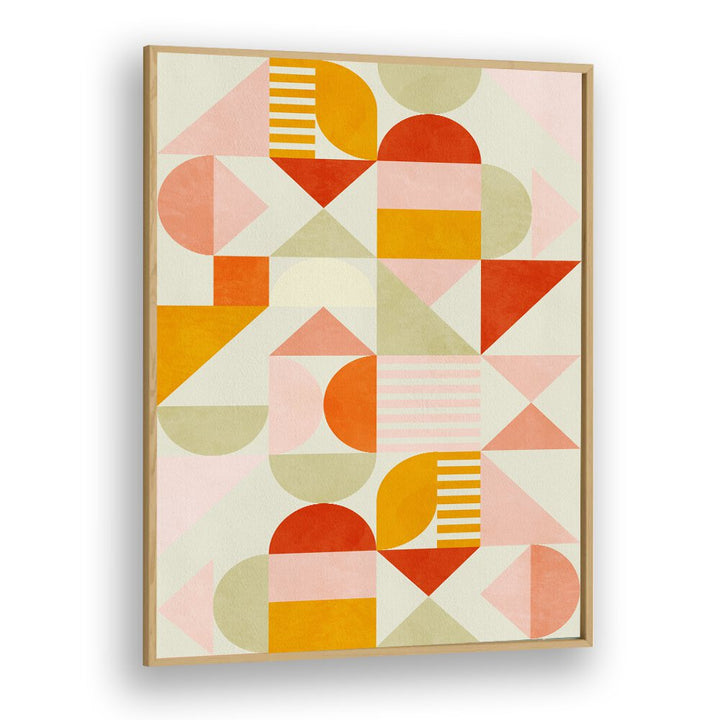Colorful geometric shapes in Bauhaus Fun Pastel, abstract paintings by Ana Rut Bre, enhance any modern space.