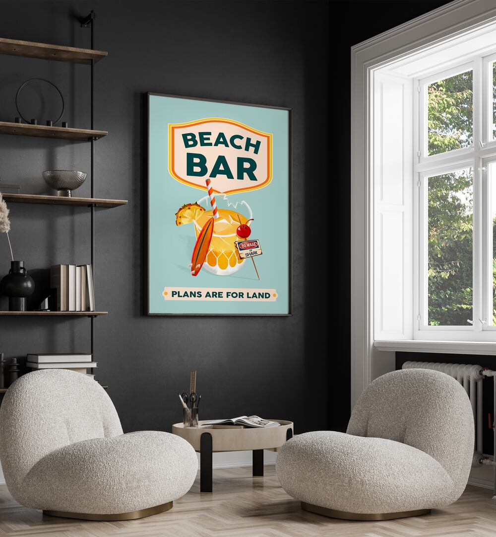 Bright and vibrant BEACH BAR COCKTAIL, BAR art for a lively summer vibe in your home or commercial space.