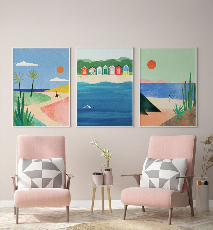 Brighten your space with the BEACH GIRL SET, SET OF 3 PAINTINGS, evoking coastal charm and summer vibes.