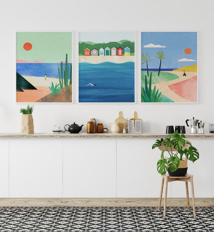 Elevate your decor with the BEACH GIRL SET, SET OF 3 PAINTINGS, capturing the essence of coastal living.