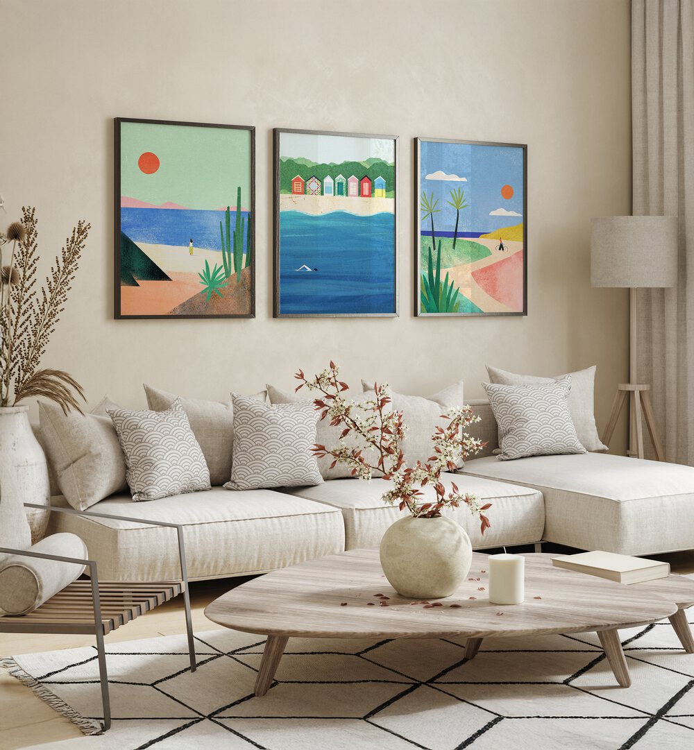 Brighten your home with the BEACH GIRL SET, SET OF 3 PAINTINGS, capturing coastal vibes and summer serenity.