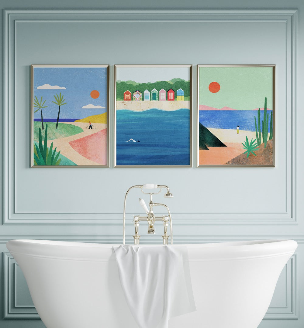 Brighten your space with the BEACH GIRL SET, SET OF 3 PAINTINGS, capturing coastal summer vibes perfectly.