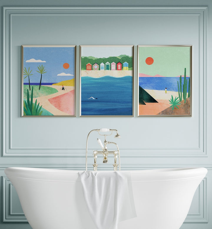 Brighten your space with the BEACH GIRL SET, SET OF 3 PAINTINGS, capturing coastal summer vibes perfectly.