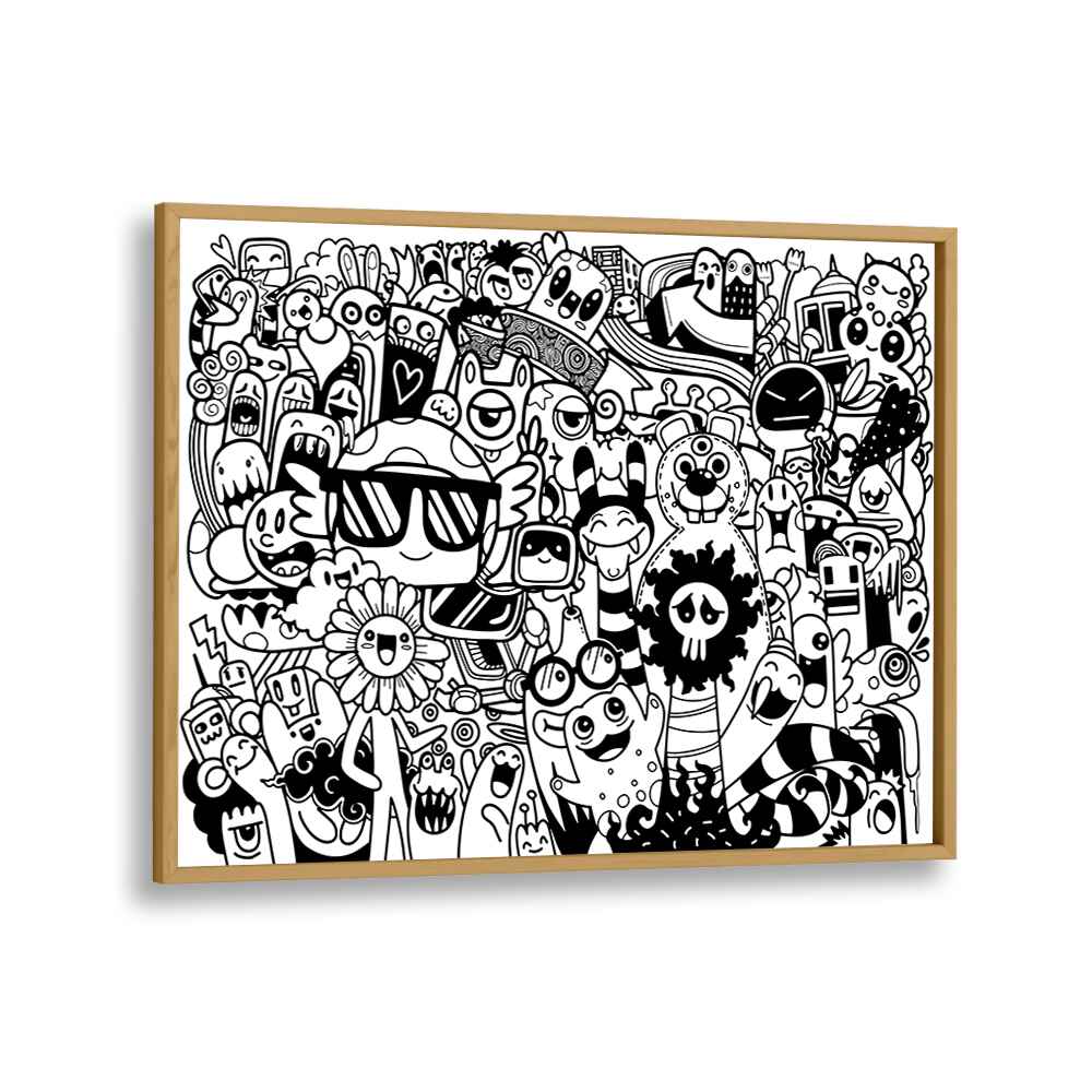 Vibrant BEASTIE BONANZA II, DOODLE ART PAINTINGS in oak frame, perfect for sparking creativity and imagination.