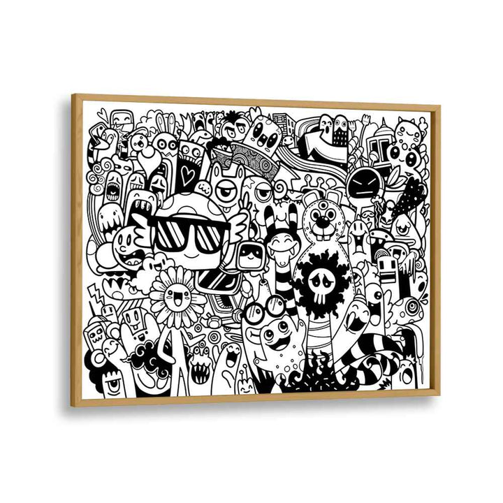 Vibrant BEASTIE BONANZA II, DOODLE ART PAINTINGS in oak frame, perfect for sparking creativity and imagination.