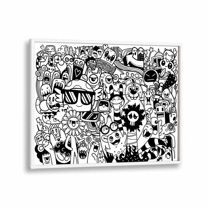 Colorful and whimsical BEASTIE BONANZA II, DOODLE ART PAINTINGS in a white frame, perfect for sparking creativity.