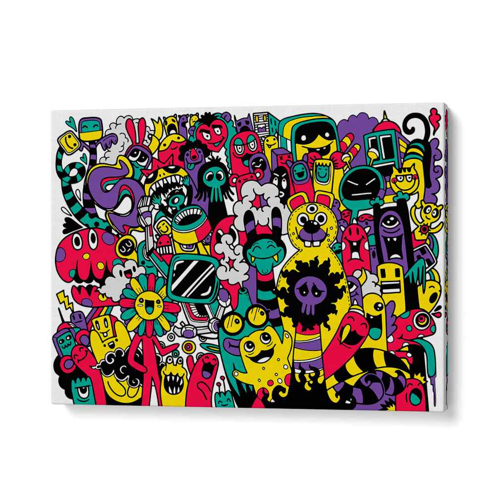Vibrant collage of playful characters in the BEASTIE BONANZA, DOODLE ART PAINTINGS for creative expression.