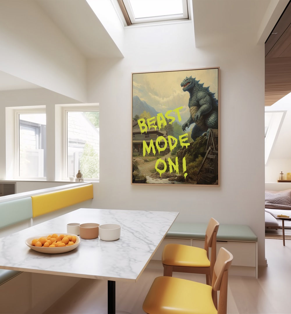 Stylish BEAST MODE ON, QUOTES poster by Dikhotomy, perfect for motivating your space and mindset.