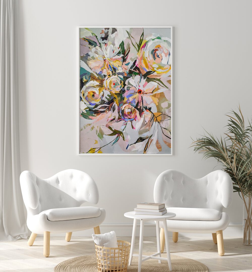 Vibrant BEDROOM FLOWERS, FLORAL FLOWER PAINTINGS brighten your space with elegant, abstract floral designs.