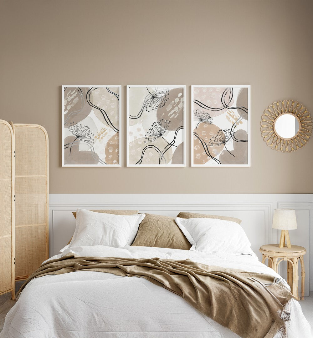 Enhance your decor with the BEIGE NEUTRALIS SET, SET OF 3 PAINTINGS, perfect for a modern living space.